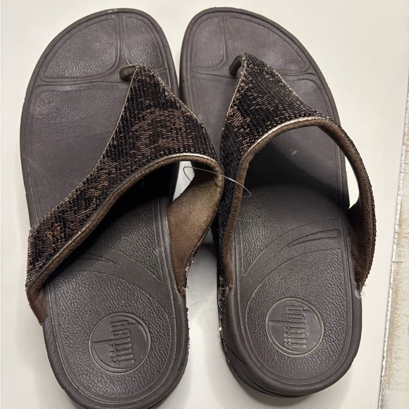 Fit Flop Bronze Sequins Micro Wobble Board Workout Flip Flop Sandals Size 8 (39) - Picture 3 of 4